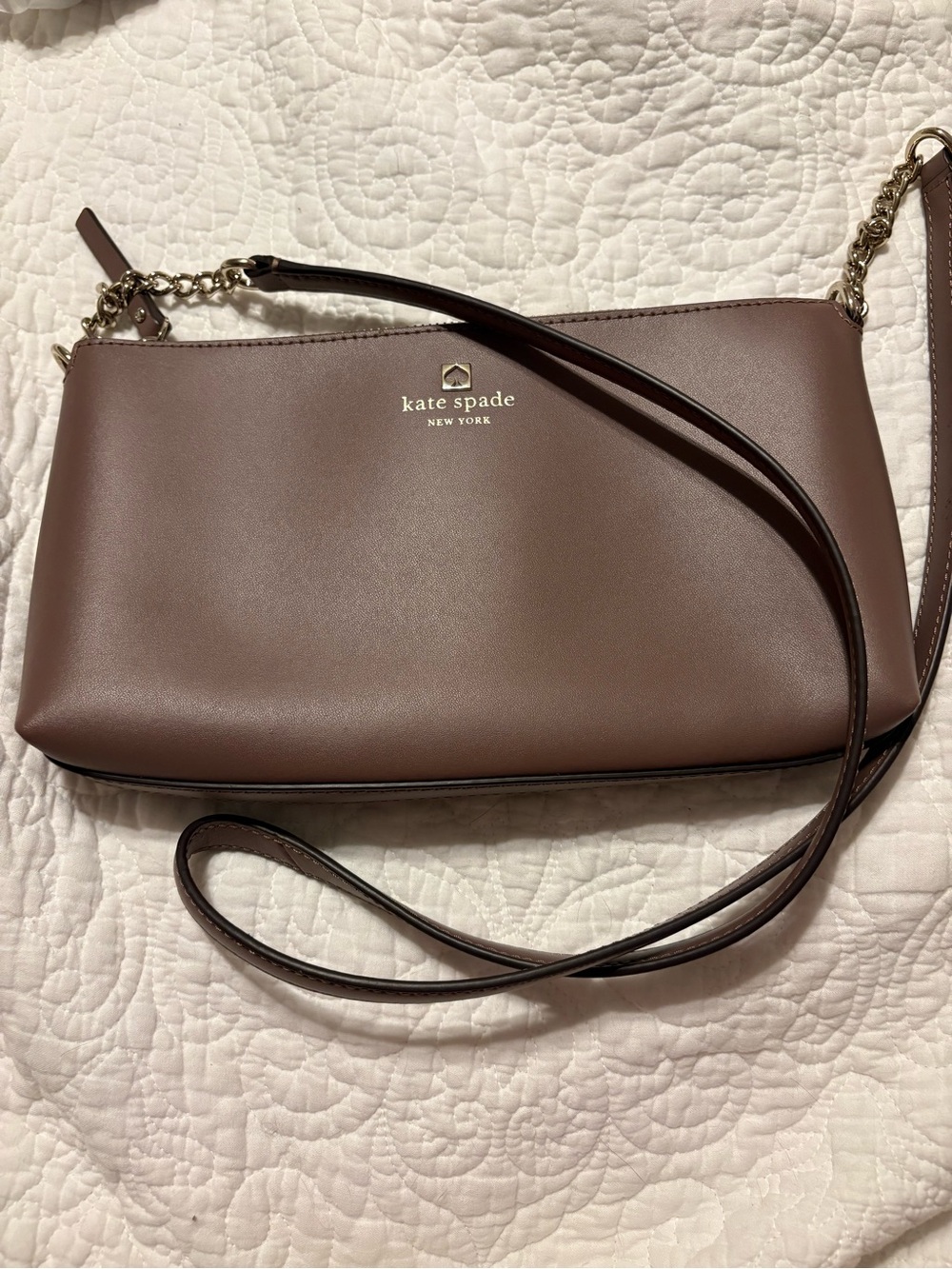 kate spade mauve brown leather crossbody with gold hardware